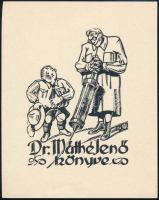 Dr. Máthé Jenő könyve, fametszet, papír, jelzett a metszeten, 11×9 cm