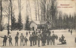 Szamosújvár, Gherla; Népkerti korcsolyázó pavilon, téli sport, jégkorcsolya. Anka Sándor kiadása / ice skate pavilion, winter sport (Rb)