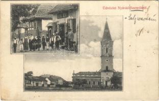 1909 Nyárádszereda, Miercurea Nirajului; Izsák Beni üzlete, Református templom / shop, Calvinist church (EK)