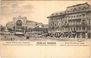 1909 Budapest VII. Sziklay Sándor József Főherceg szállodája, Központi (Keleti) pályaudvar, sírkőraktár, villamos