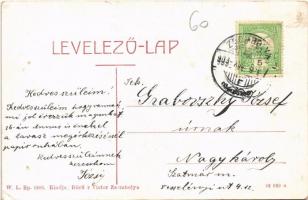 1909 Zsombolya, Hatzfeld, Jimbolia; Nagyvendéglő, vendégfogadó, Flórián szobor, lovaskocsi, szekér, ...