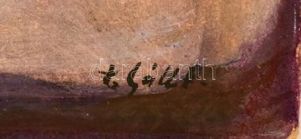 E Gáll F jelzéssel: Töprengés. Akvarell, farost. Felületi karcolással. 61x46,5 cm