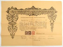 1932 Bp., Társadalombiztosítási szakvizsgabizottság által kibocsátott államvizsga bizonyítvány okmánybélyegekkel