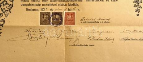 1932 Bp., Társadalombiztosítási szakvizsgabizottság által kibocsátott államvizsga bizonyítvány okmán...