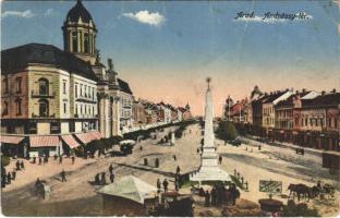 1916 Arad, Andrássy tér, piaci árusok, automobil, üzletek. Mandl Ignác kiadása / square, market vendors, automobile, shops (r)