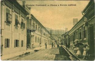 1917 Oravicabánya, Oravica, Oravicza, Oravita; Fő utca, Korona szálloda. W. L. (?) / main street, hotel