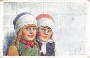 1914 Children art postcard. B.K.W.I. 686-1. s: K. Feiertag (EK)