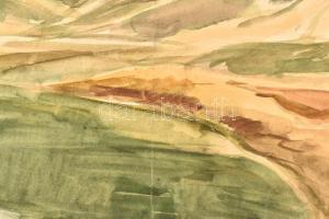 Udvary Pál (1900-1987): Dombos táj. Akvarell, papír. Hajtásnyommal. 31,5x48 cm