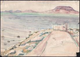 Udvary Pál (1900-1987): Balaton. Akvarell, papír. Jelzett. Sarkaiban sérült és hiányos. 28x39 cm.