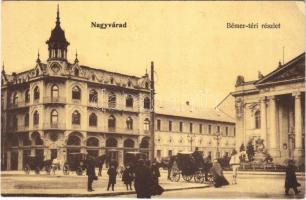 1908 Nagyvárad, Oradea; Bémer tér, lovashintók, Emke Kávéház / square, horse chariots, cafe