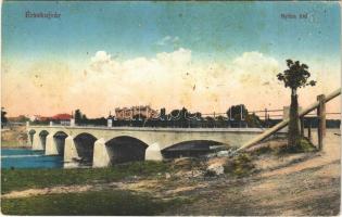 1915 Érsekújvár, Nové Zamky; Nyitra híd. Vasúti levelezőlapárusítás 12.sz. 1915. / Nitra river bridge (Rb)