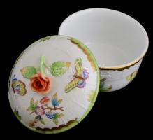 Herendi Viktória mintás cukordoboz, kézzel festett, jelzett, hibátlan, m: 10 cm, d: 10,5 cm