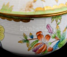 Herendi Viktória mintás cukordoboz, kézzel festett, jelzett, hibátlan, m: 10 cm, d: 10,5 cm