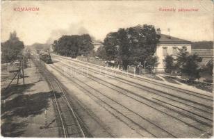 1910 Komárom, Komárnó; Személy pályaudvar, gőzmozdony, vasútállomás / railway station, locomotive (EK)