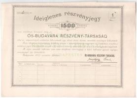 Budapest 1895. Ős-Budavára Részvény-társaság ideiglenes részvénye 1500K-ról 2 sorszámmal T:I-,II kis szakadások