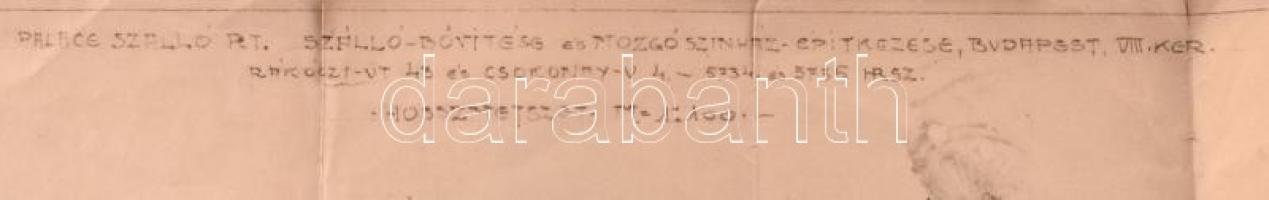 1925 A Palace Szálló és Mozgószínház tervrajza, szakadásokkal, 39×35 cm