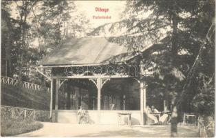 1910 Vihnye, Vihnyefürdő, Kúpele Vyhnye; park, vendéglő. Joerges A. 142. / park, restaurant  (fa)