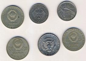 Kis vegyes fémpénz tétel, 6 db, benne szovjet, amerikai, német és spanyol pénzek T:2,3