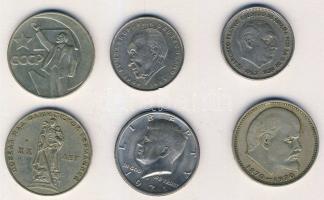 Kis vegyes fémpénz tétel, 6 db, benne szovjet, amerikai, német és spanyol pénzek T:2,3