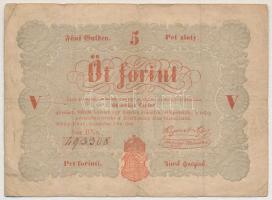 1848. 5Ft Kossuth bankó vörösesbarna T:III,III- kis szakadás Adamo G109