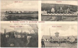 Nagymutnok, N. Mutnik, Matnicu Mare; Kastély és gazdasági épületei, első tanya, kert, major, marha gulya, víztározó torony. Elite Photographisches Atelier / castle, garden, cattle, watertower, manor