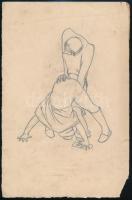 Udvary Pál (1900-1987): Erotikus jelenet. Ceruza, papír, jelzés nélkül, sérült, 25×16 cm