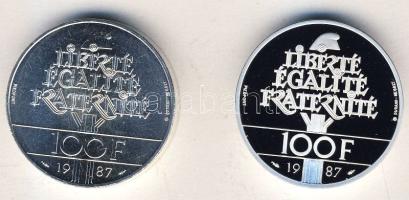 Franciaország 1987. 100Fr Ag + 100Fr Ag "La Fayette parancsnok" piefort (vastag) veret párban! T:PP+BU Díszdobozban, tanúsítvánnyal!