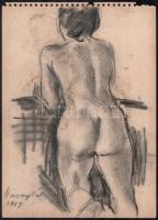 Udvary Pál (1900-1987): Női hátakt. Szén, papír, jelzett, kissé foltos,33×24 cm