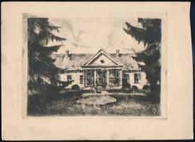 Udvary Pál (1900-1987): Villa. Rézkarc, papír, jelzés nélkül, lap széle kissé foltos,16×21,5 cm