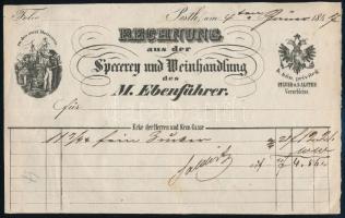 1847 Pest, M. Ebenführer pesti (Úri-Korona utca sarok) fűszer és borkereskedésének számlája, jó állapotban