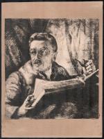 Udvary Pál (1900-1987): Kopits János (1872-1944) festő, szobrászművész portréja. Rézkarc, papír, jelzés nélkül. Lap széle vágott, kartonra ragasztva. 23,5x22 cm.
