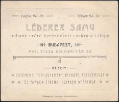 cca 1910 Léderer Samu pesti, villanyerőre berendezett cukrásztelepének fotóval illusztrált kétoldala...