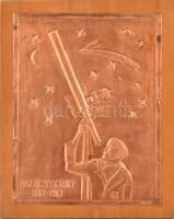 Posztóczky Károly (1882-1963) amatőr csillagászt ábrázoló réz falikép, fa hordozón, KK 82 jelzéssel, szélein kopásnyomokkal, 38,5x30 cm