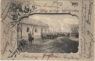 1902 Budapest, Kivonulás a gyakorlótérre, József főherceg, Br. Fejérváry Géza, Gromon Dezső. Ellinger Ede 6. sz. Art Nouveau
