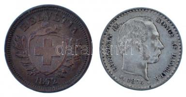 Vegyes: Dánia 1874. 10ö Ag "IX. Keresztély" + Svájc 1872. 1r Br T:1-,2 
Mixed: Denmark 18...