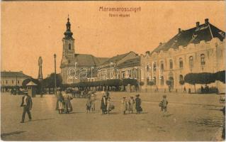 1908 Máramarossziget, Sighetu Marmatiei; Fő tér, templom / main square, church (EK)