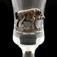 Exkluzív vadász italos készlet 6 pohár, egy üveg, fém vadász és vaddisznó rátétekkel. Nem használt, ...