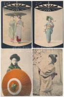 8 db RÉGI japán motívum képeslap: gésák / 8 pre-1945 Japanese motive postcards: geishas