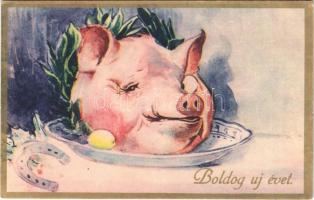 1935 Boldog új évet. Malacfej / New Year greeting, pig head