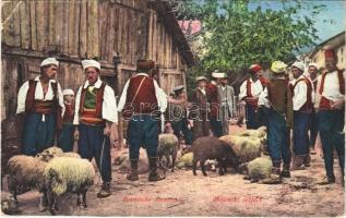 1915 Bosnische Bauern / Bosanski seljaci / Bosnian folklore, peasants with sheep + M. kir. 17/I. hadtápzászlóalj 1-ső századparancsnoksága K.U.K. MILIT. POST SARAJEVO (EK)
