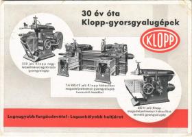 1940 30 év óta Klopp-gyorsgyalugépek! Klopp-Werke GmbH. Krause Ernő és Társa magyarországi fióktelepe reklámlapja / Hungarian wood planer machine advertising card (r)