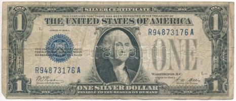 Amerikai Egyesült Államok 1928A 1$ Silver Certificate - kisméretű, kék pecsét, W.O. Woods - A. W. Mellon T:III,III- USA 1928A 1 Dollar Silver Certificate - Small size, blue seal, W.O. Woods - A. W. Mellon C:F,VG Krause 412.a