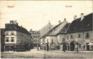 1914 Sopron, Ikva híd, Tűzőrség, arany és ezüst áruk, gyógyszertár, villamos