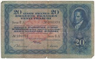 Svájc 1937. 20Fr T:III,III- Switzerland 1937. 20 Francs C:F,VG fine paper Krause 39.f