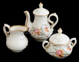 Gyerek porcelán teáskészlet, 2 db kiöntővel, 1 db cukortartóval, 6 db csészével és csészealjjal, kéz...