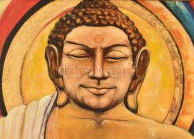 Szentandrássy István (1957-2020): Buddha. Olaj, vászon, jelzett, kissé sérült (festmény alján egy ap...