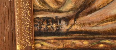 Szentandrássy István (1957-2020): Buddha. Olaj, vászon, jelzett, kissé sérült (festmény alján egy ap...