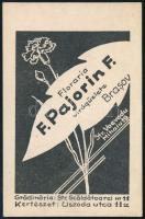 cca 1935 A brassói (Erdély) Pajorin virágüzlet magyar és román nyelvű reklámcédulája