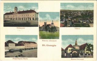 1940 Sepsiszentgyörgy, Sfantu Gheorghe; törvényszék, Mária királyné tér, Nemzeti múzeum, látkép, református templom / court, square, museum, Calvinist church + 1940 Sepsiszentgyörgy visszatért So. Stpl