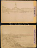 1879 2 db keményhátú fotó a szegedi nagy árvíz idejéből, a Városháza térről és a Tisza-partról, elől, hátul feliratozva, 10,5×6,5 cm